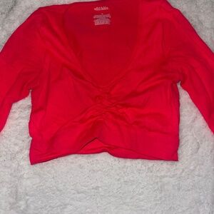 Neon pink long sleeve boob scrunch crop top